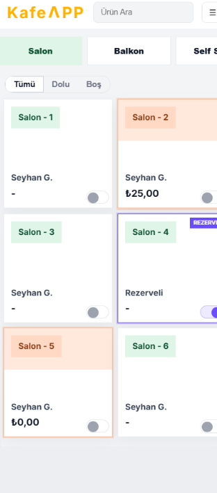 KafeAPP masa yönetimi